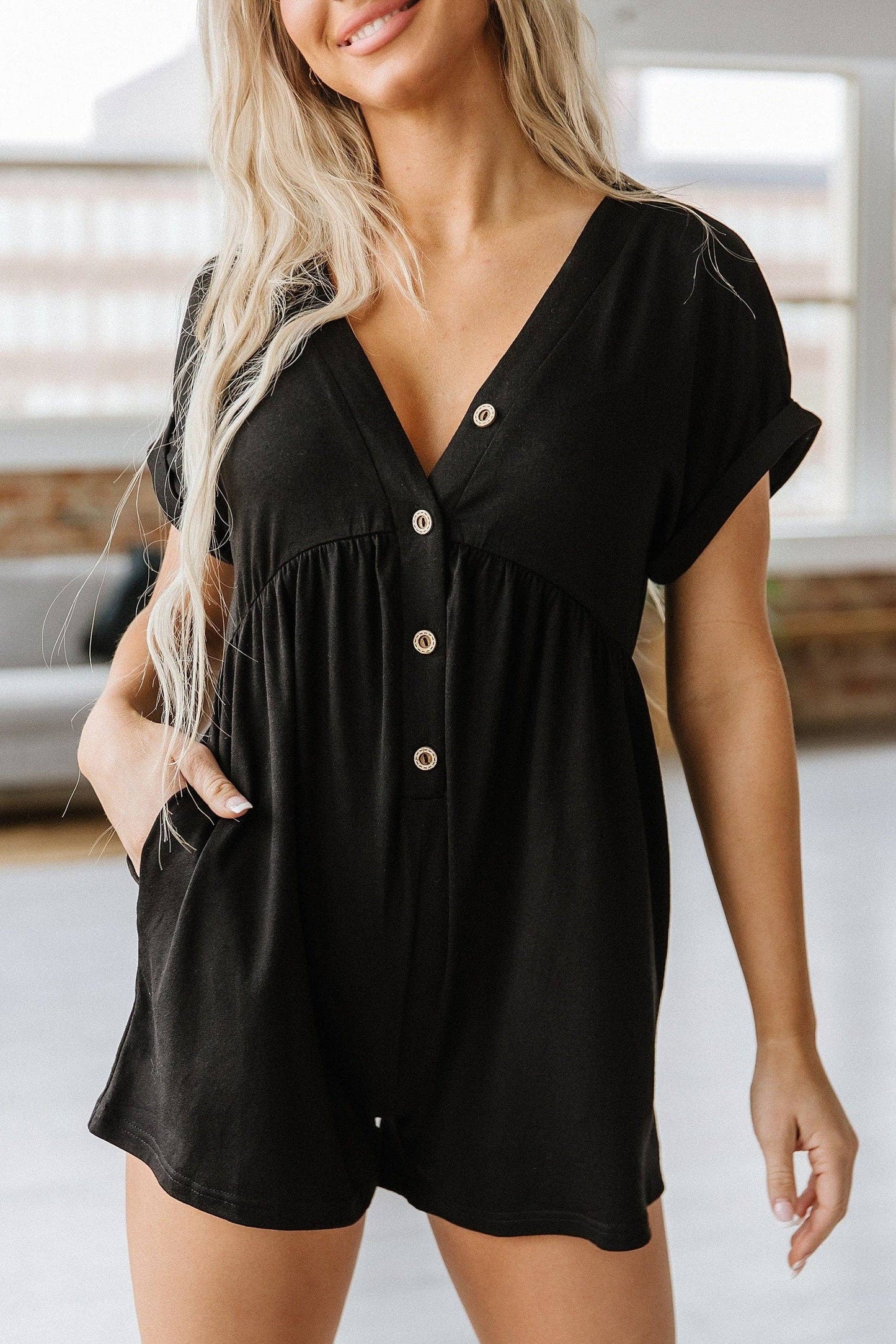 Black Short Sleeve Romper