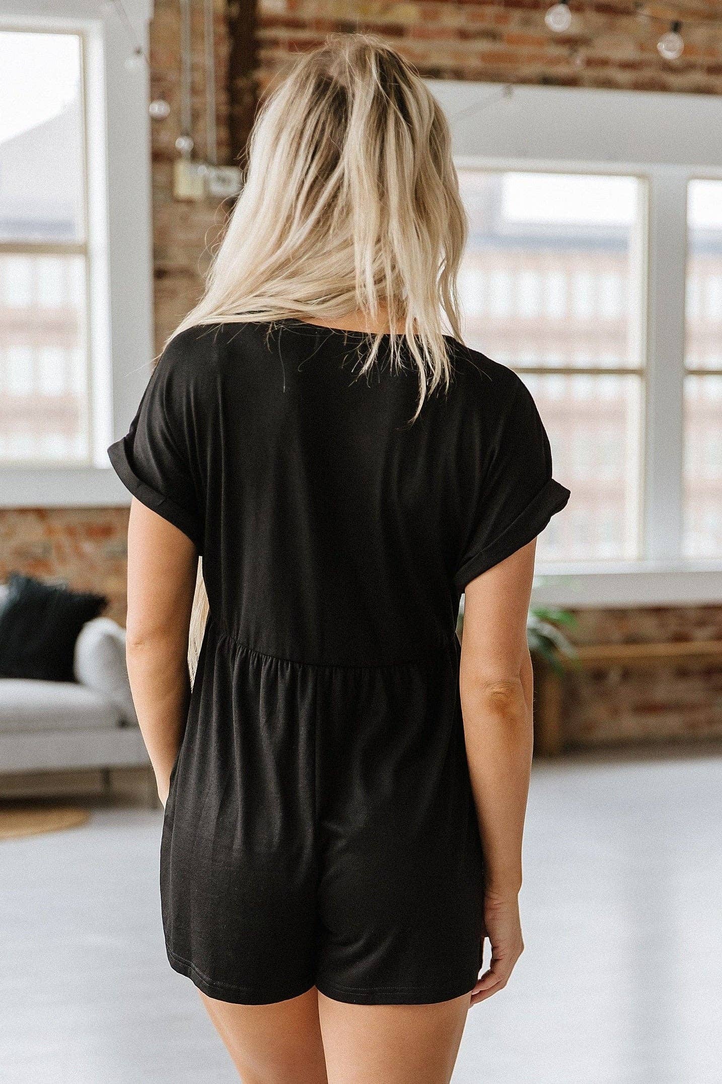Black Short Sleeve Romper