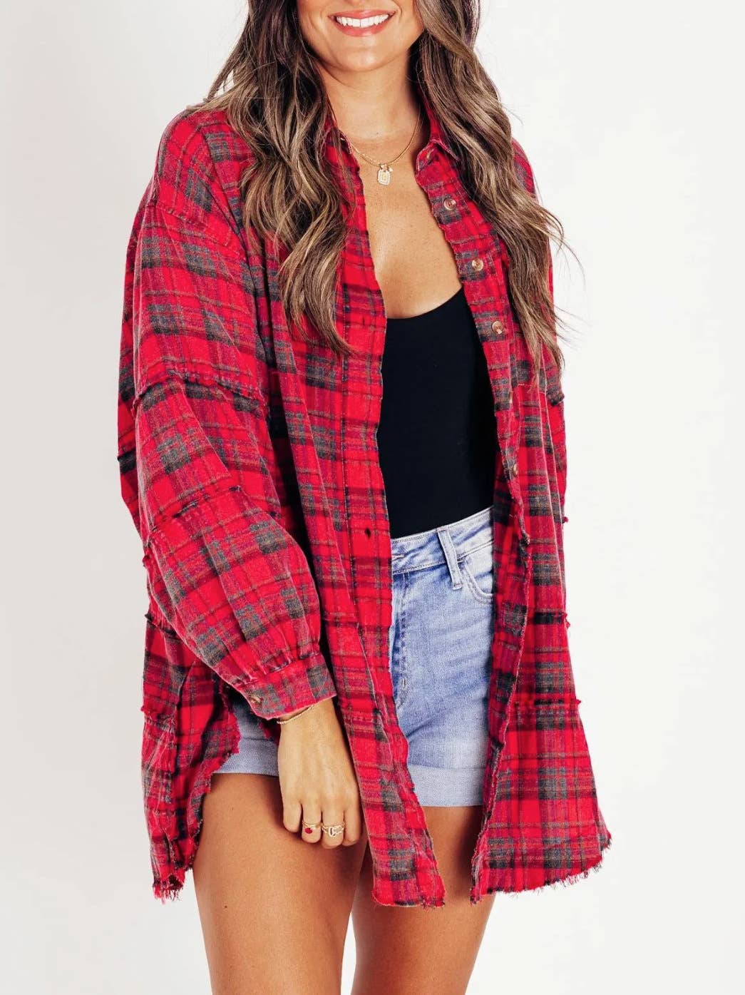 Oversized plaid button down with raw edge