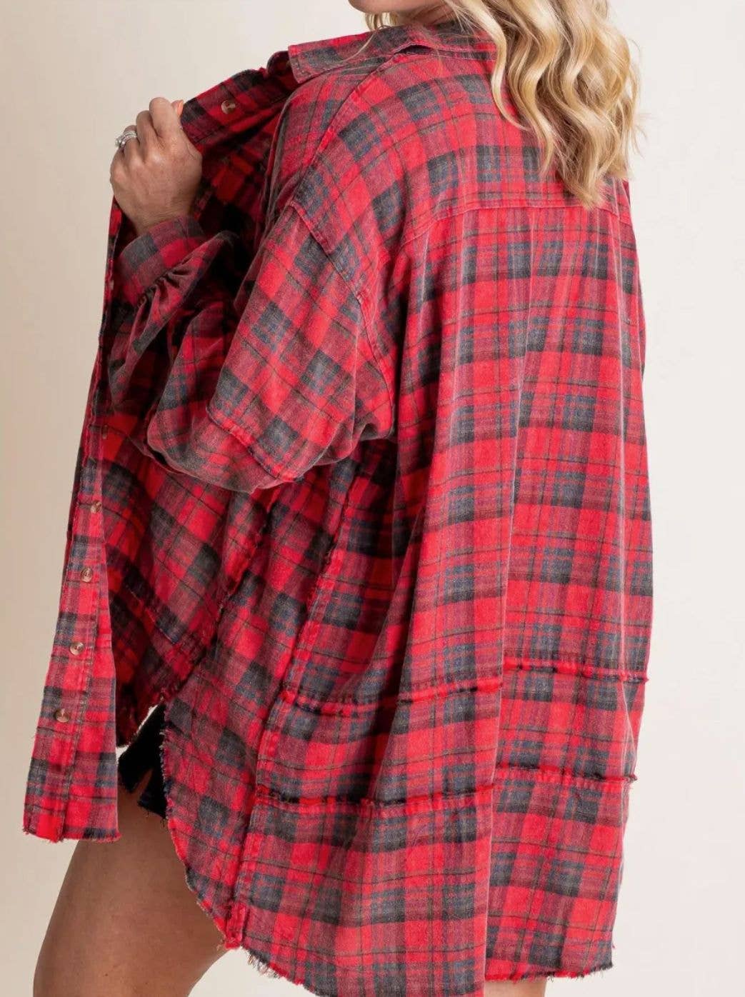 Oversized plaid button down with raw edge