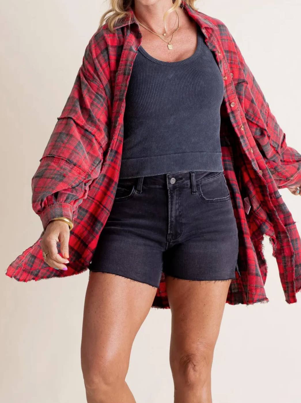 Oversized plaid button down with raw edge