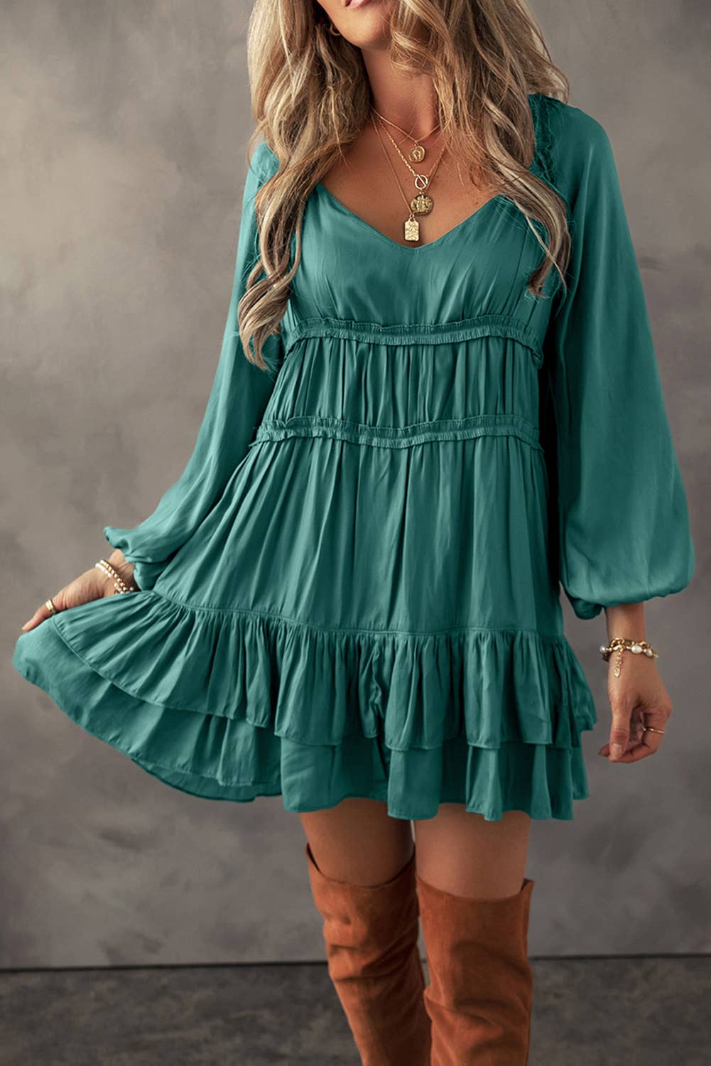 Tiered Ruffled Puff Mini Dress